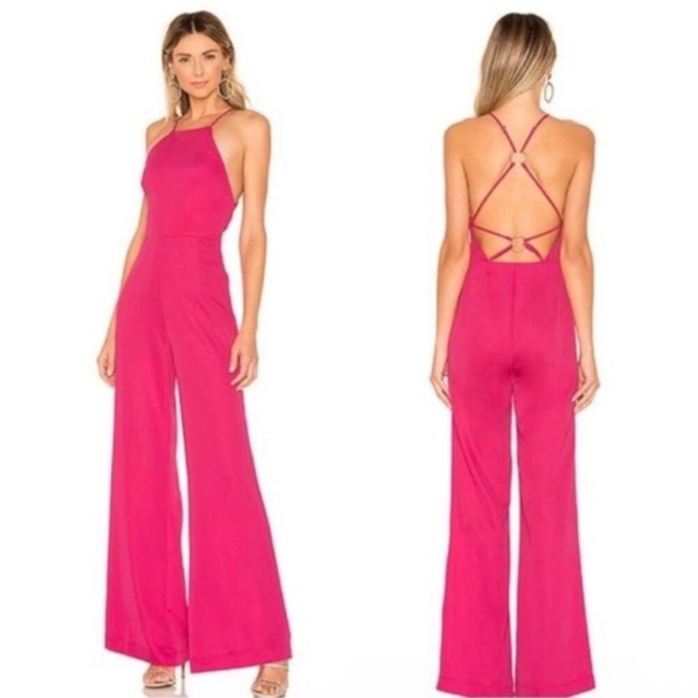 NBD Hot Pink Halter Neck Strapy Back Wide Leg Jumpsuit Barbie Club Pop of Color